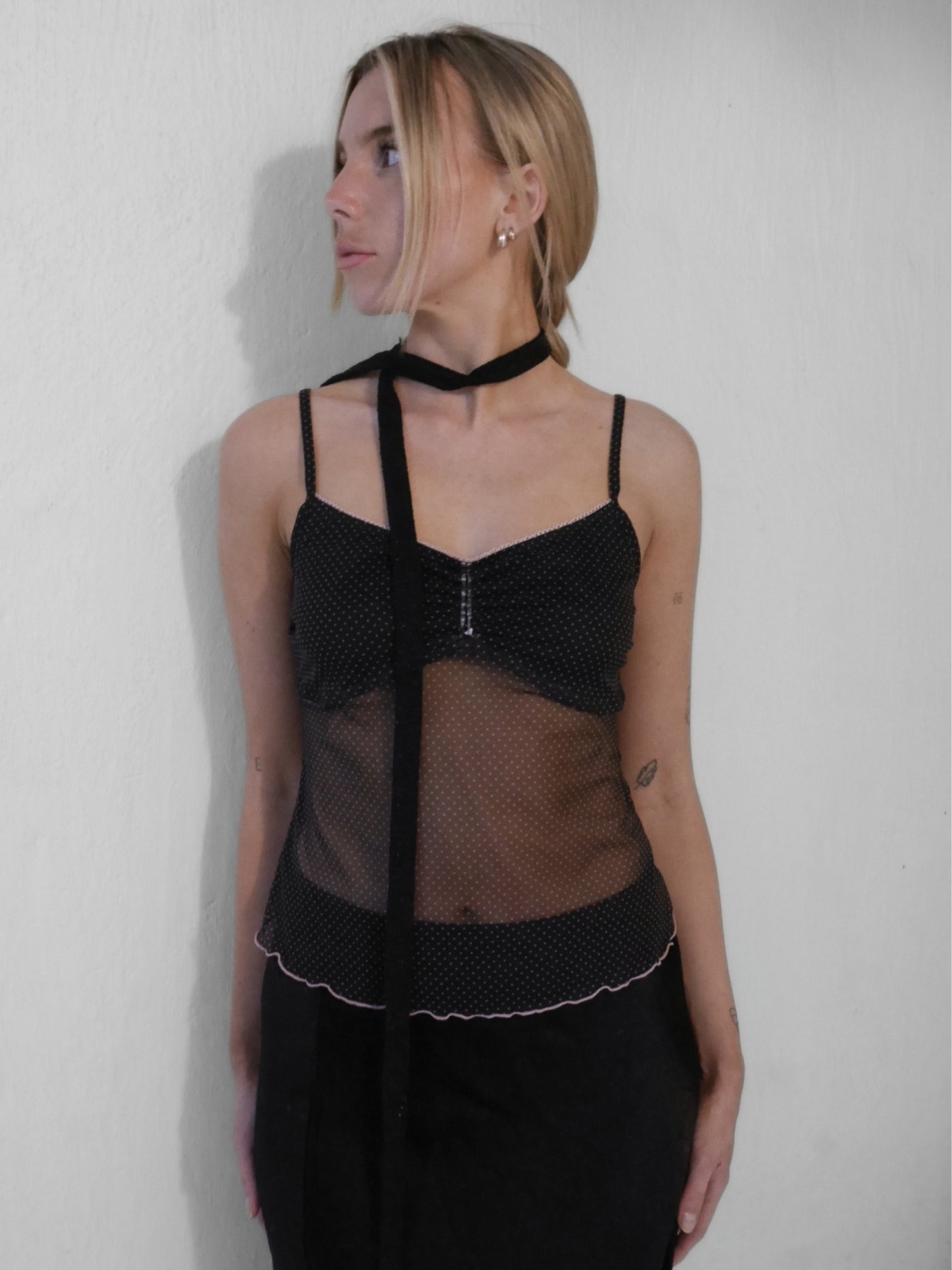 polka dot mesh top